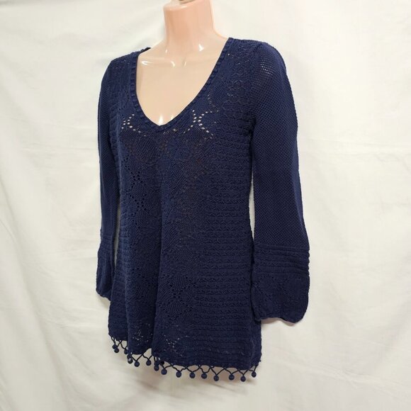 Lilly Pulitzer Athena Crochet Pullover Tunic Sweater Women Size M Blue - Picture 8 of 11